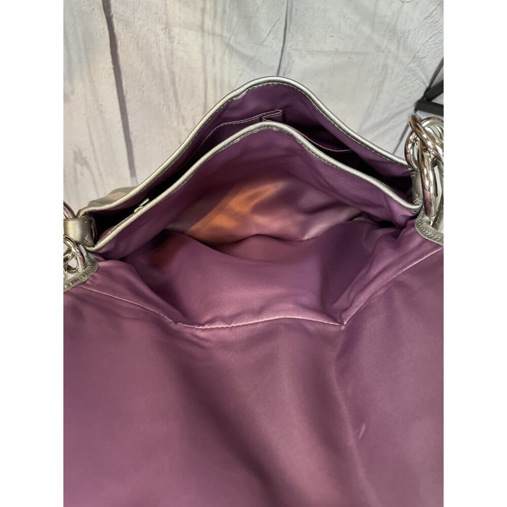 Coach Soho Signature Scarf Print Small Shoulder Bag Purple Silver Satin Handbag - Picture 11 of 13